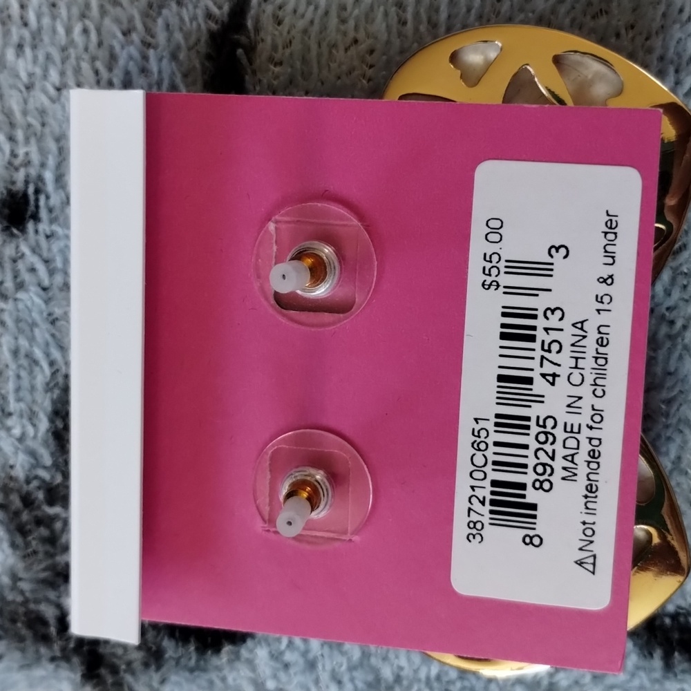 Betsey Johnson Pink Gingham Heart Love Stud Earrings 3-D Dangle Nwt - Picture 2 of 4